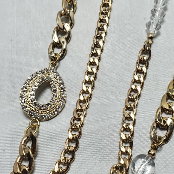 Bijou 36 inch 2 row clear beads with gold link chain necklace - Picture 9 of 14